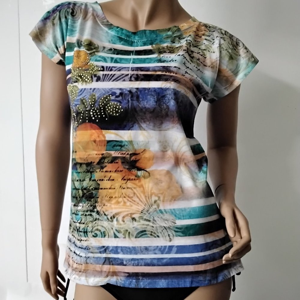 Only Mine Women Top T-shirt Size S Floral Pattern Relax *004 Made in USA